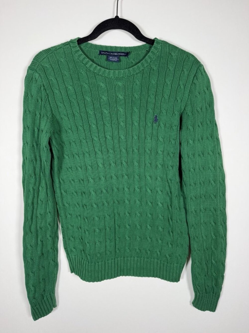 Vintage 90s Ralph Lauren Sport kelly green cable-knit crewneck sweater XL preppy